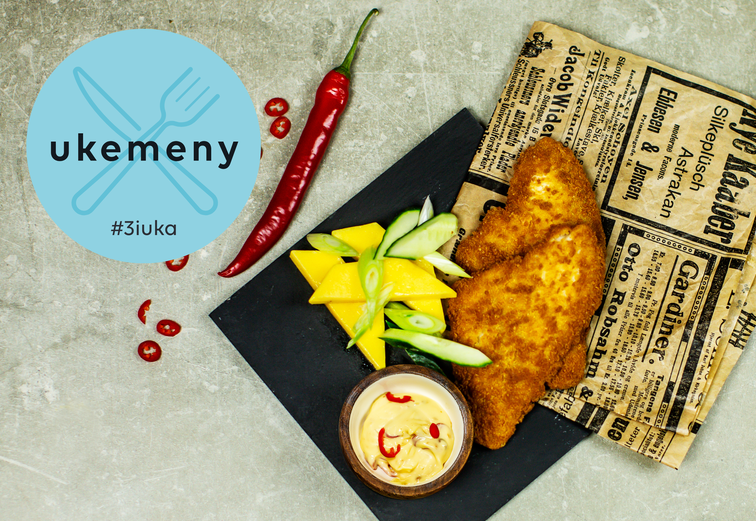 Panert rødspette med mangosalat og chilimajones