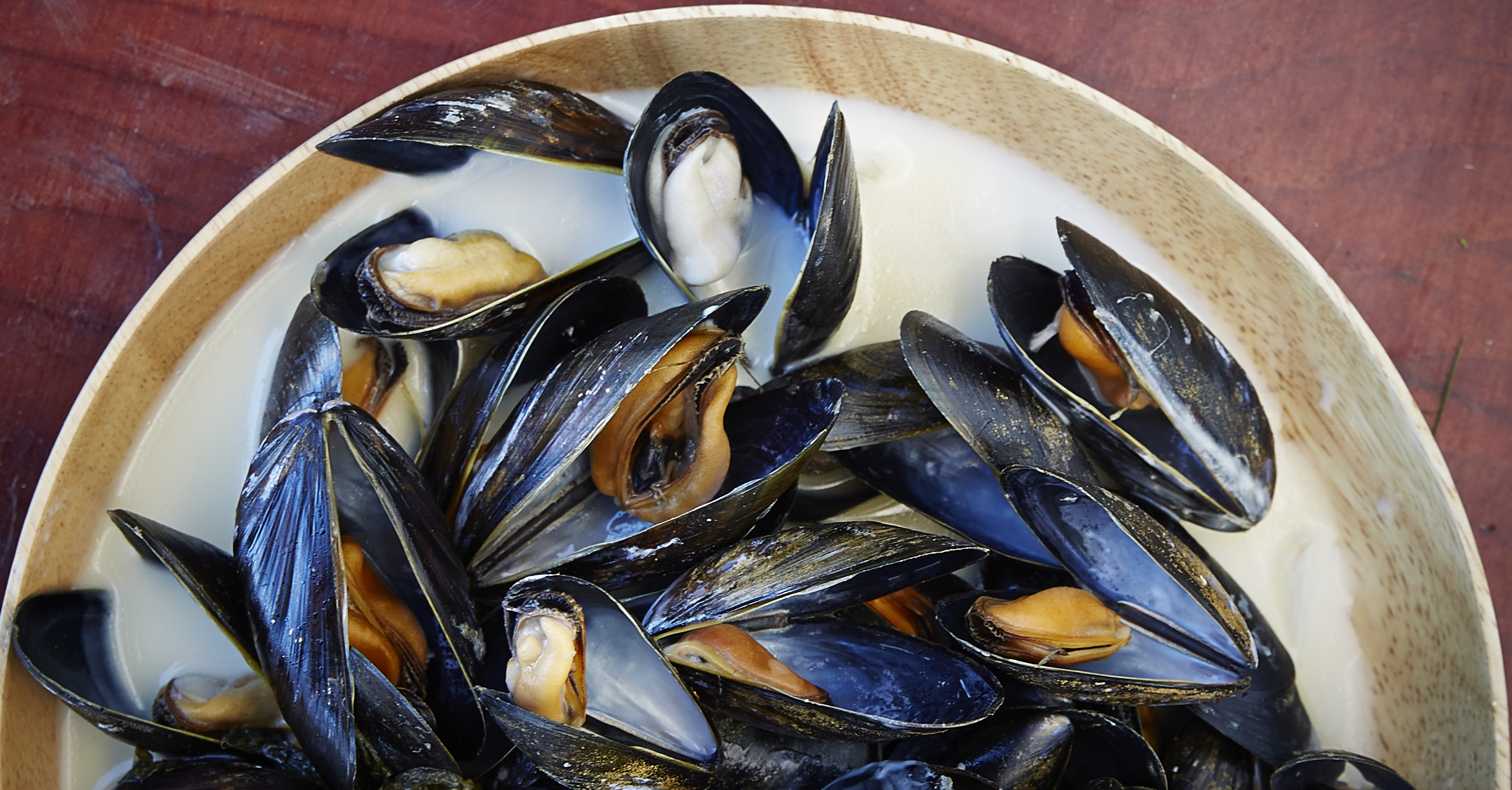 Dampede blåskjell med hvitvin